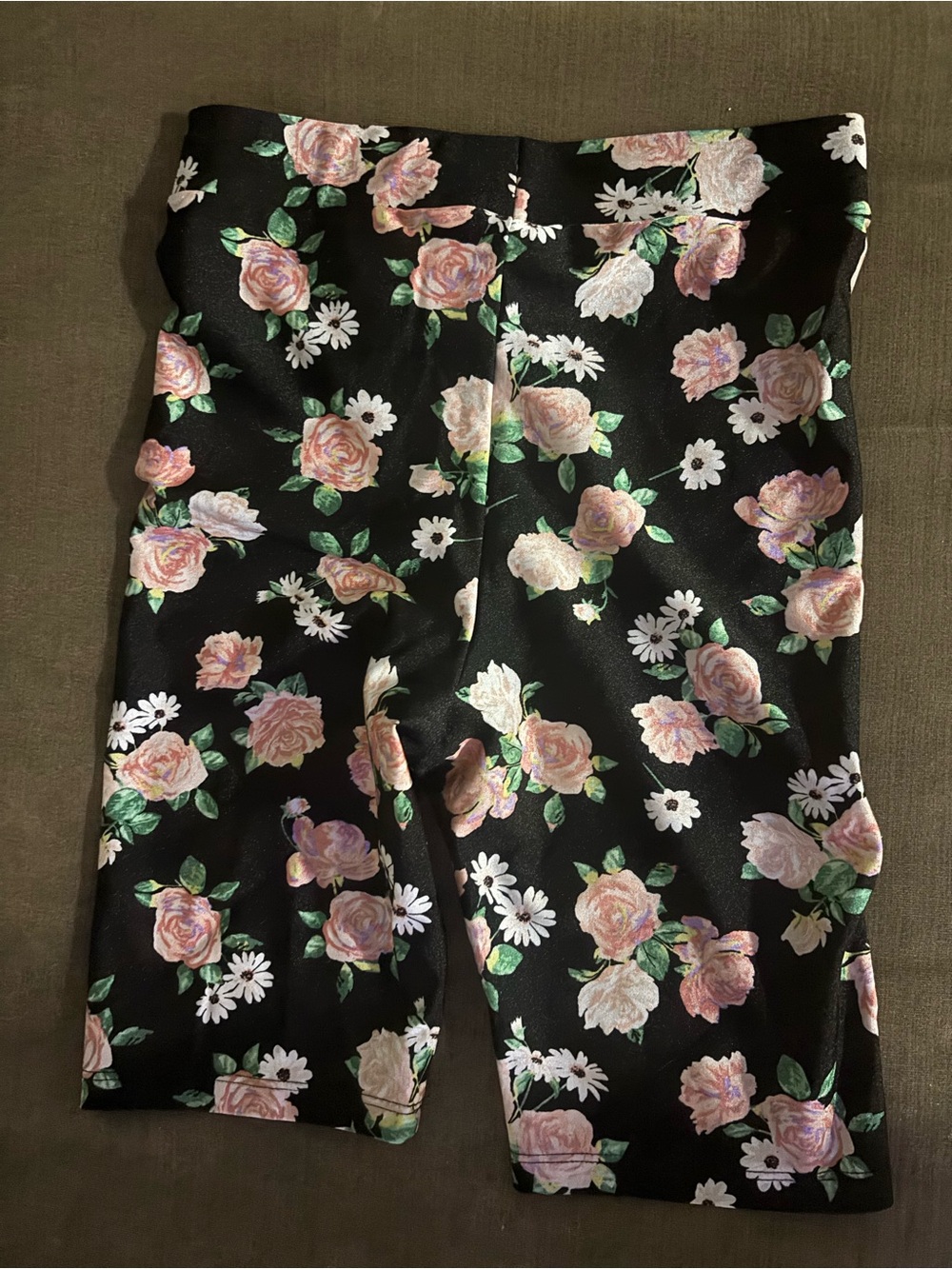 H&M Divided Black Floral Bike Shorts with Pink Roses - Picture 2 of 3
